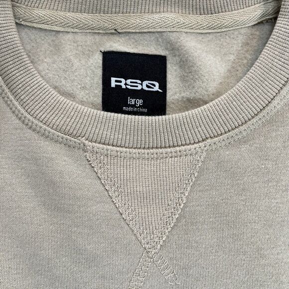 RSQ Fleece Lined Crew Neck V Stitch Tan Brown Sweatshirt Men's Large Outdoors - Picture 4 of 6